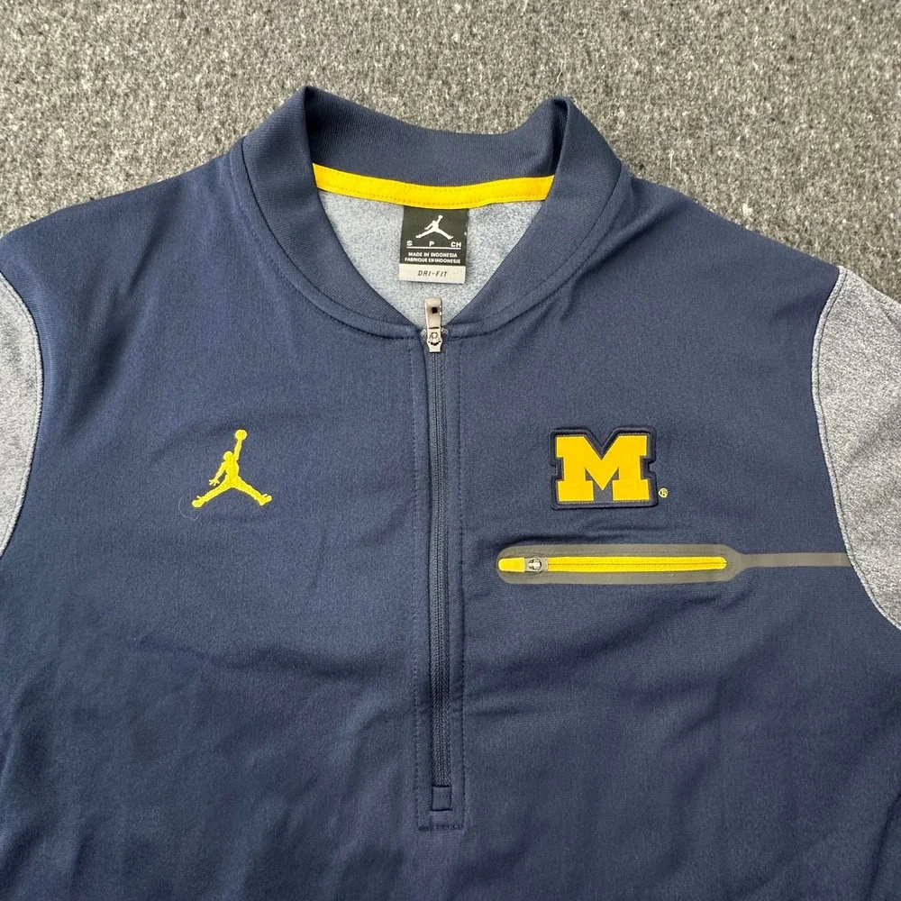 Jordan Michigan Wolverines Pullover Mens Small Navy Blue Quarter Zip Dri-FIT